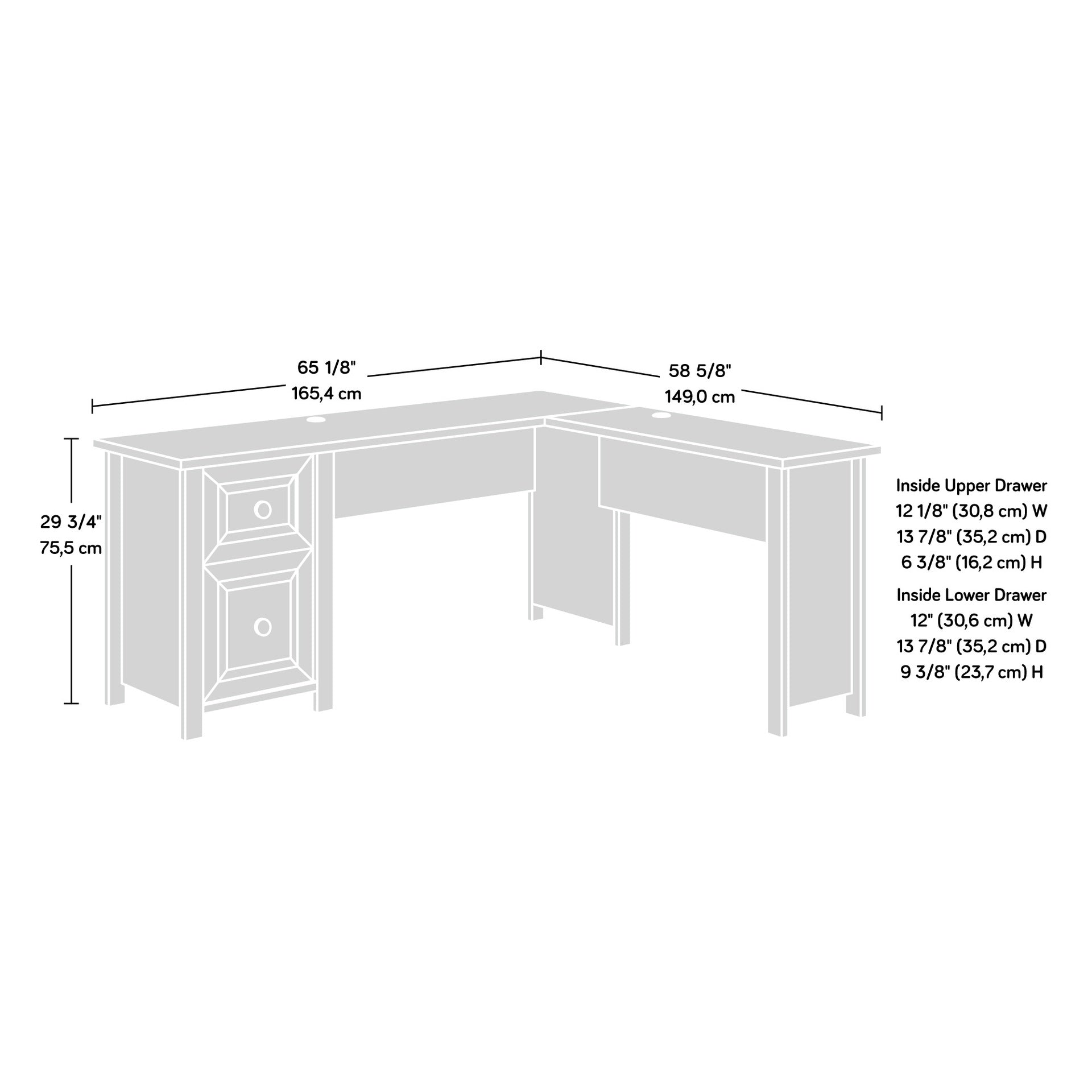 L-Shaped Desk with 1-Inch Thick Surface, Brown finish