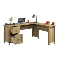 L-Shaped Desk with 1-Inch Thick Surface, Brown finish