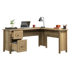 L-Shaped Desk with 1-Inch Thick Surface, Brown finish