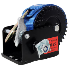 800LBS Hand Winch,with 19.6FT Blue Strap,Black Shell,3.1:1 Gear Ratio Portable Winch,Two-Way Ratchet,Manual Operated Hand Crank Winch for Trailer, Boat or ATV Towing