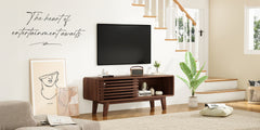 TV Stand for TV Up to 59 Inch, Entertainment Center with Storage Cabinet and Sliding Door, Mid-Modern Century Console Table for Living Room, Bedroom