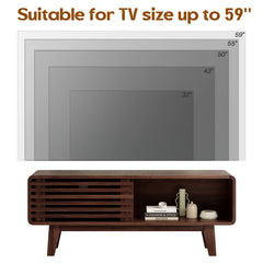 TV Stand for TV Up to 59 Inch, Entertainment Center with Storage Cabinet and Sliding Door, Mid-Modern Century Console Table for Living Room, Bedroom