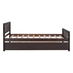 Twin Bed with Trundle, Platform Bed Frame with Headboard and Footboard, for Bedroom Small Living Space,No Box Spring Needed,Espresso(New SKU:W504P148534)