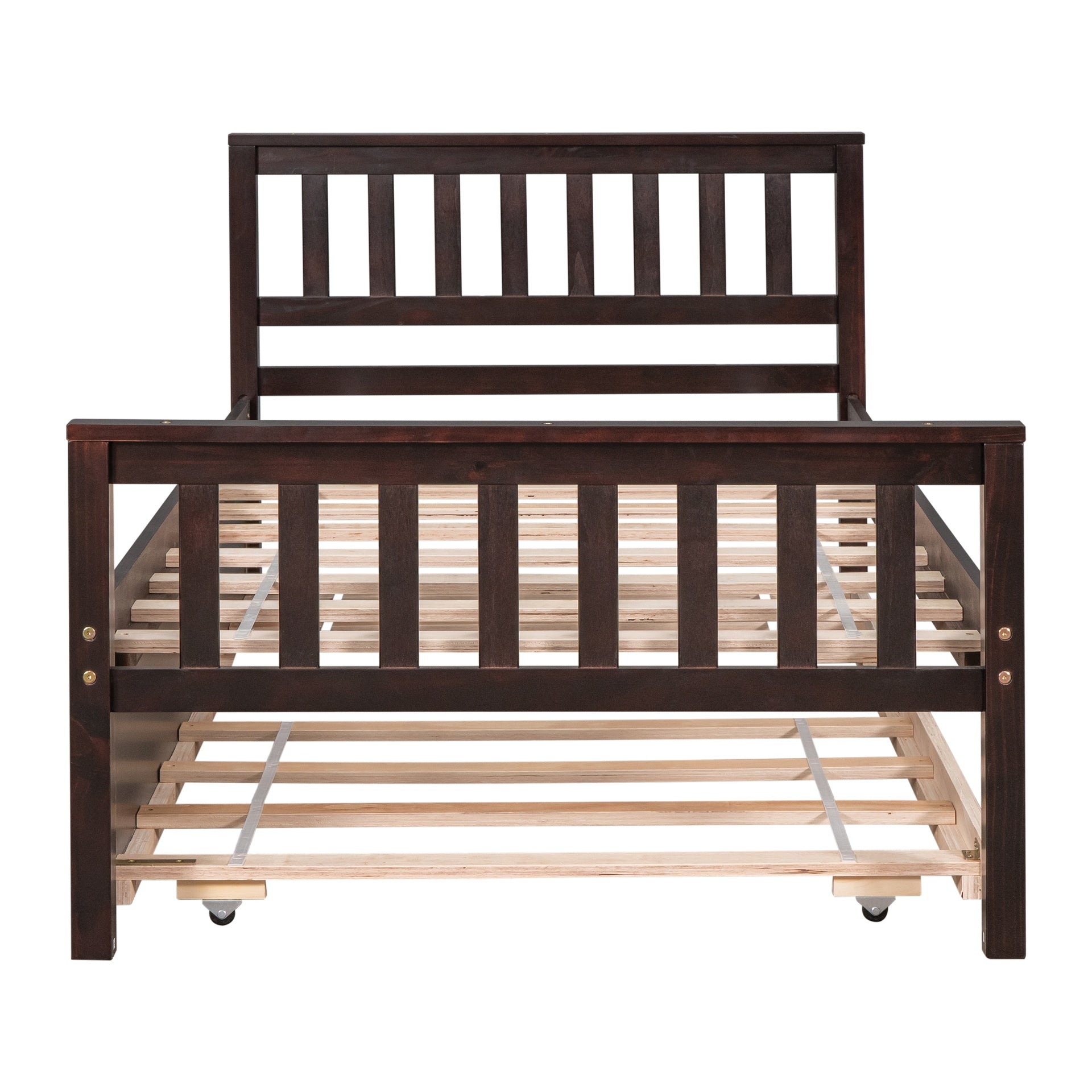 Twin Bed with Trundle, Platform Bed Frame with Headboard and Footboard, for Bedroom Small Living Space,No Box Spring Needed,Espresso(New SKU:W504P148534)