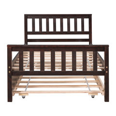 Twin Bed with Trundle, Platform Bed Frame with Headboard and Footboard, for Bedroom Small Living Space,No Box Spring Needed,Espresso(New SKU:W504P148534)