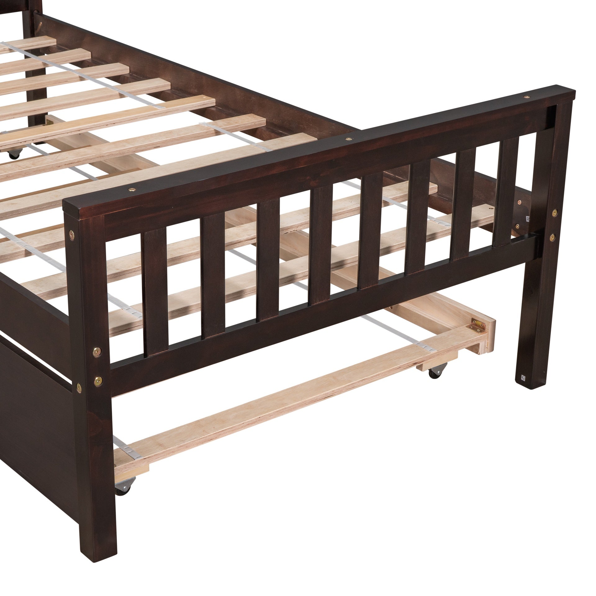 Twin Bed with Trundle, Platform Bed Frame with Headboard and Footboard, for Bedroom Small Living Space,No Box Spring Needed,Espresso(New SKU:W504P148534)