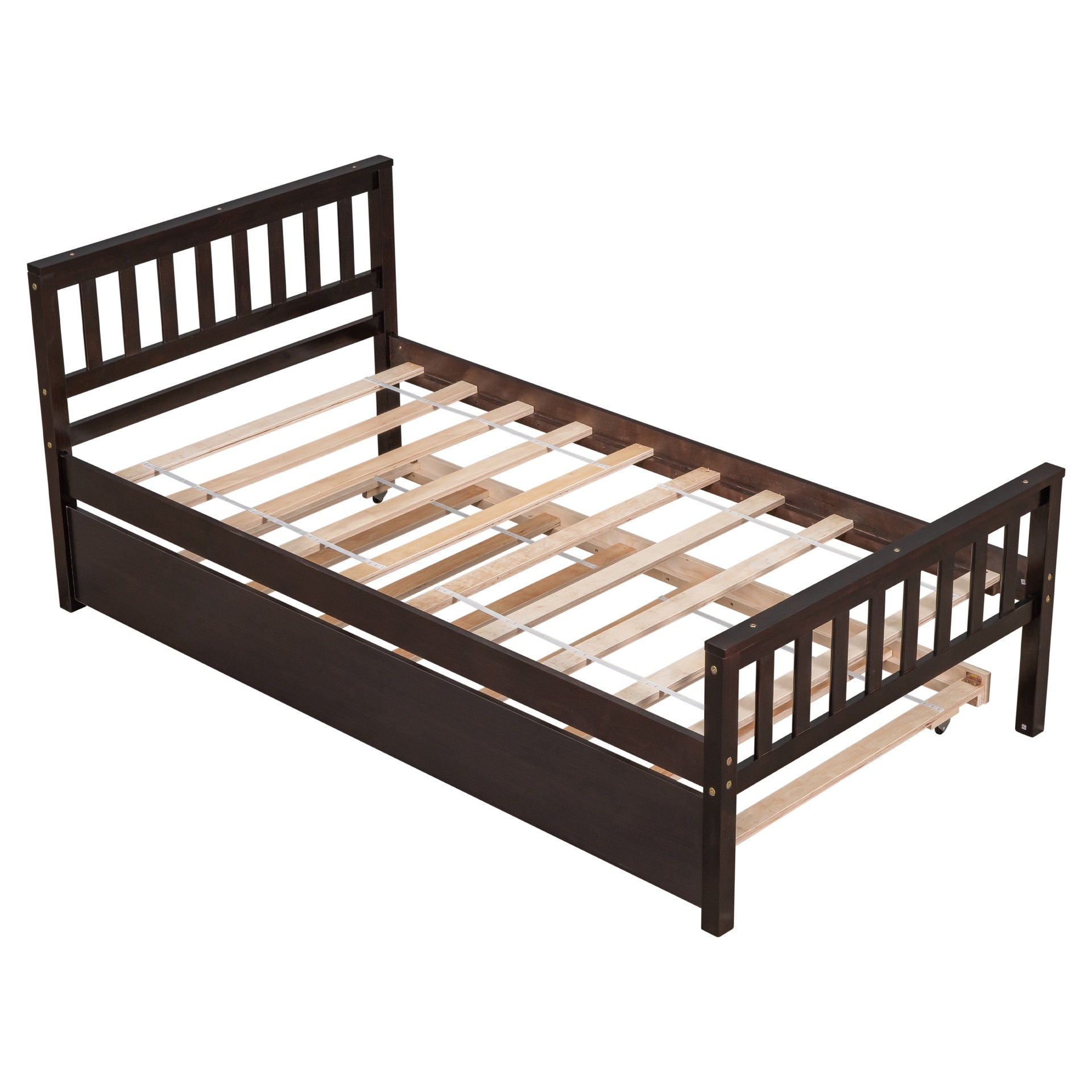 Twin Bed with Trundle, Platform Bed Frame with Headboard and Footboard, for Bedroom Small Living Space,No Box Spring Needed,Espresso(New SKU:W504P148534)