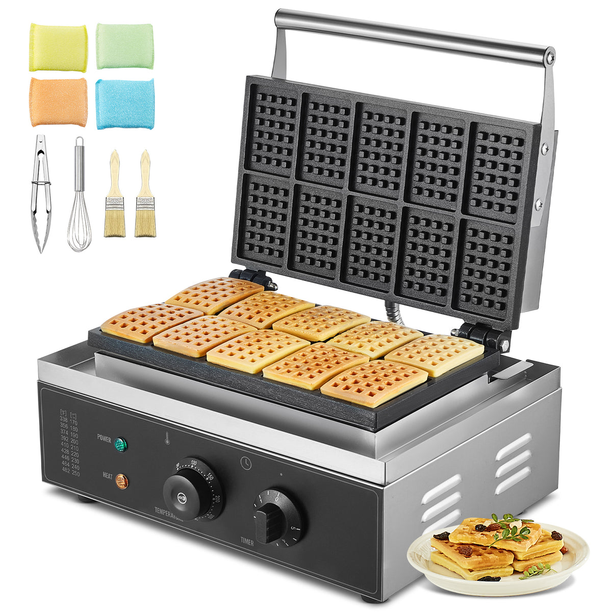 10PCS Commercial Waffle Maker Rectangle Waffle Baker Machine 1550W