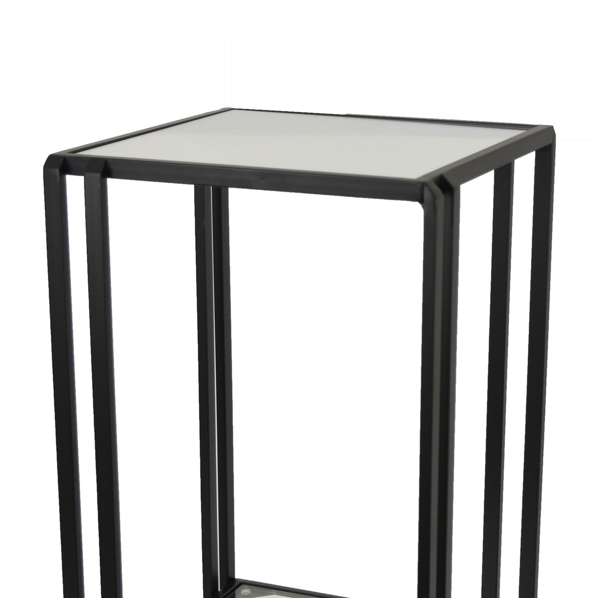 Buckley Plant Stand Table, Black Metal, Square Mirrored Top, 22 Inch