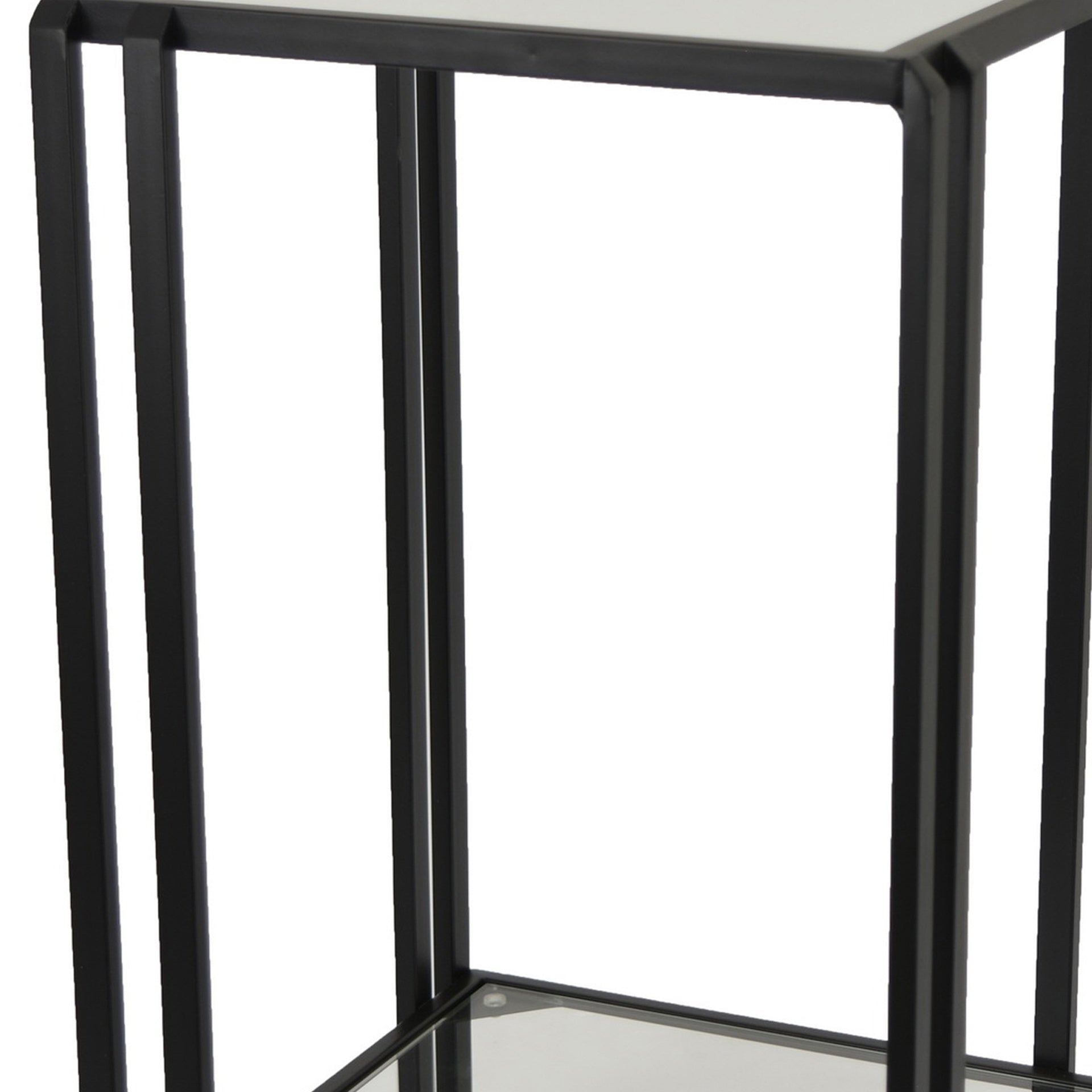 Buckley Plant Stand Table, Black Metal, Square Mirrored Top, 22 Inch