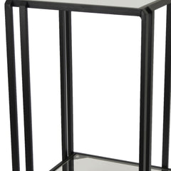 Buckley Plant Stand Table, Black Metal, Square Mirrored Top, 22 Inch