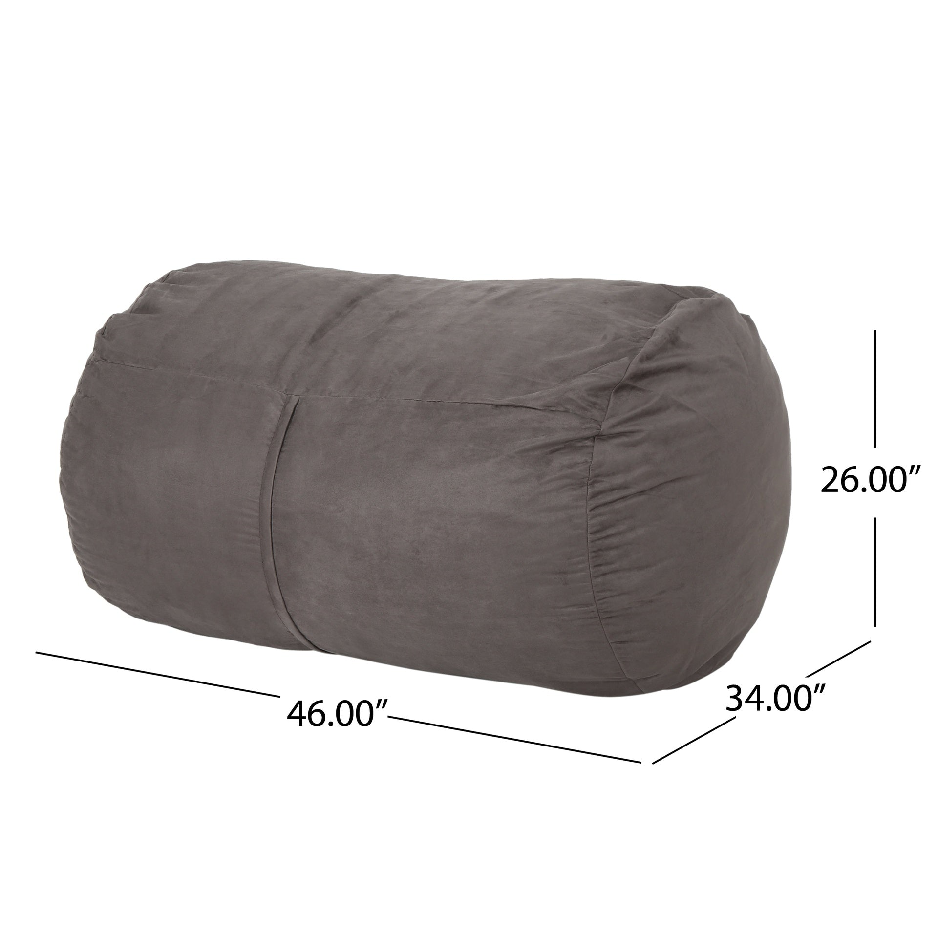 Michael 4 Foot Cylindrical Suede Bean Bag, Charcoal