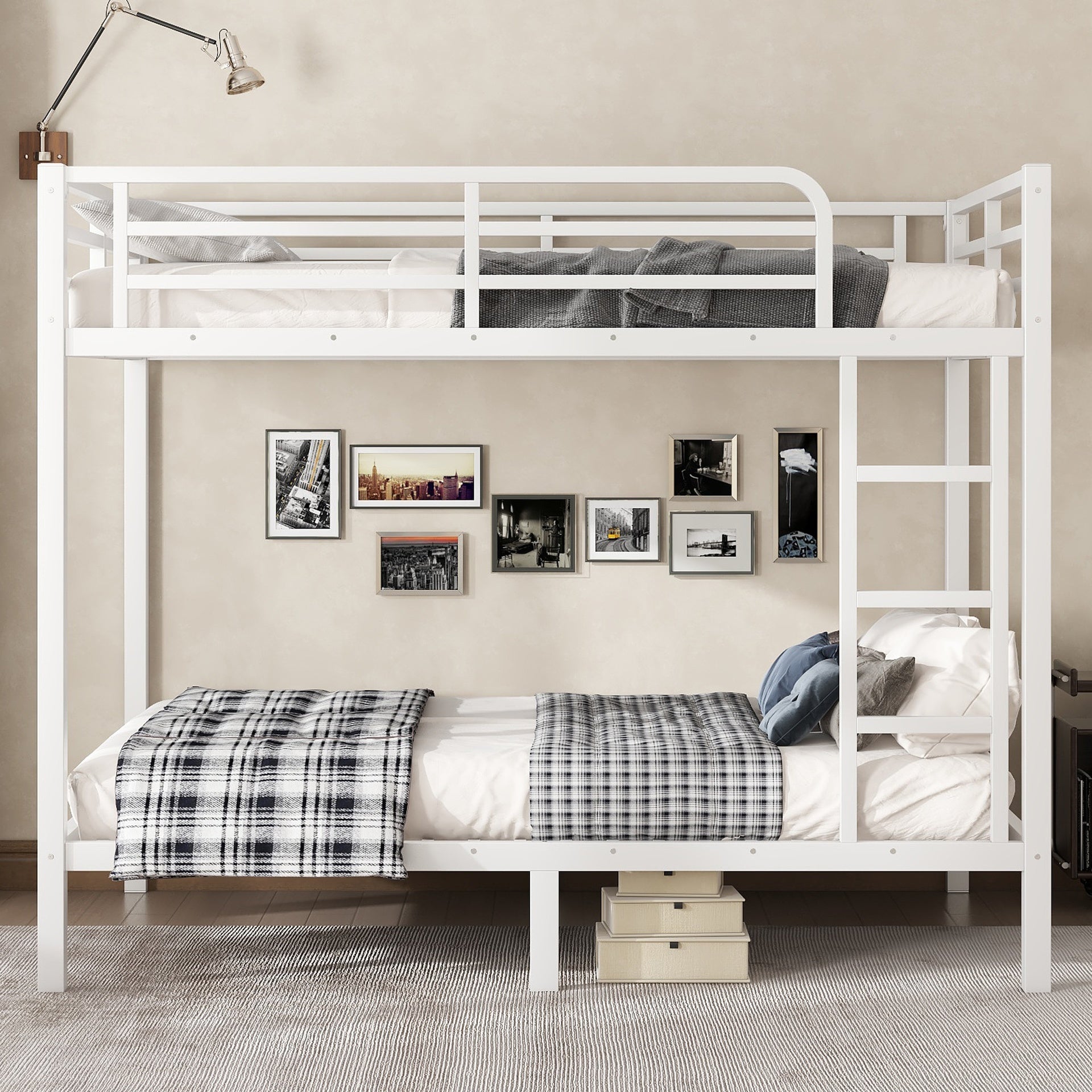 Metal Full over Full Bunk Bed for Teens and Adults,Space-Saving/Noise Reduced/No Box Spring Needed,White