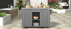 Outdoor Kitchen Island Fir Wood Kitchen Island with Stainless Steel Top, Ample Storage Space, Towel and Spice Racks and a Bottle Opener for Outdoor, Grey