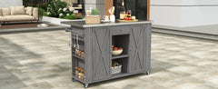 Outdoor Kitchen Island Fir Wood Kitchen Island with Stainless Steel Top, Ample Storage Space, Towel and Spice Racks and a Bottle Opener for Outdoor, Grey