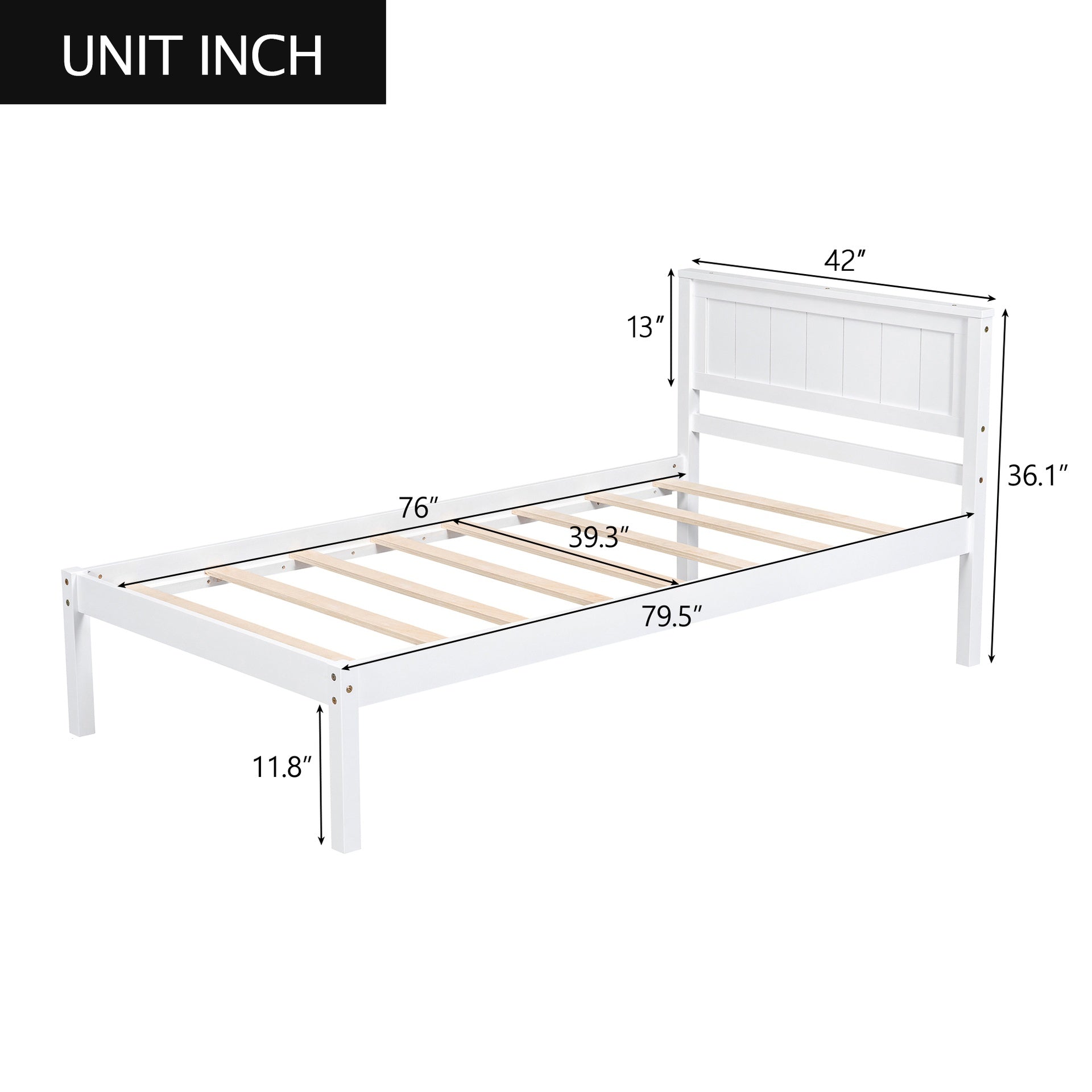 Platform Bed Frame with Headboard, Wood Slat Support, No Box Spring Needed,Twin, White