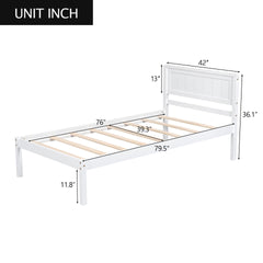 Platform Bed Frame with Headboard, Wood Slat Support, No Box Spring Needed,Twin, White
