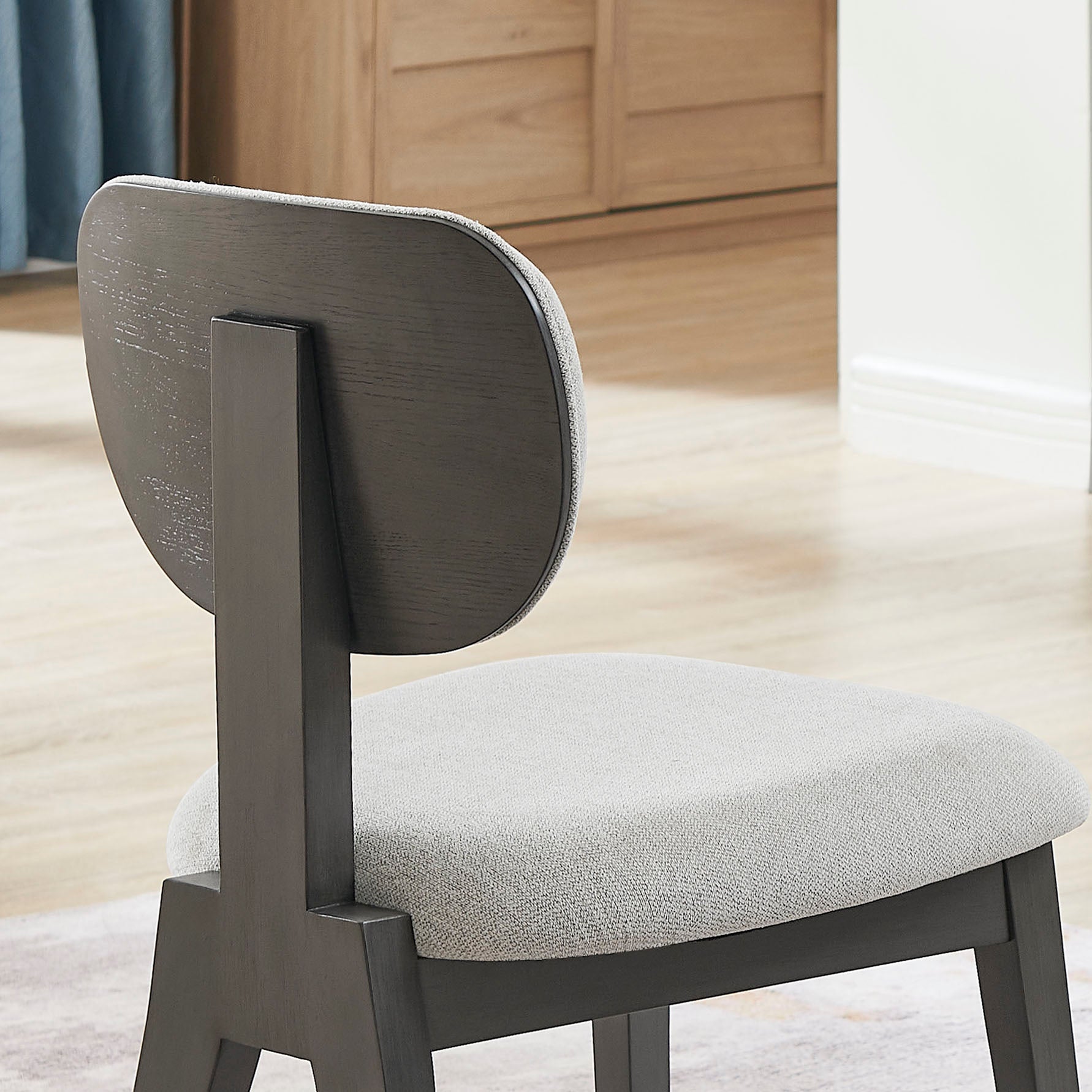 Valencia Set of 2 Light Gray Fabric Upholstered Dining Chairs with Gray Wood Frame – Comfortable Contemporary Seating