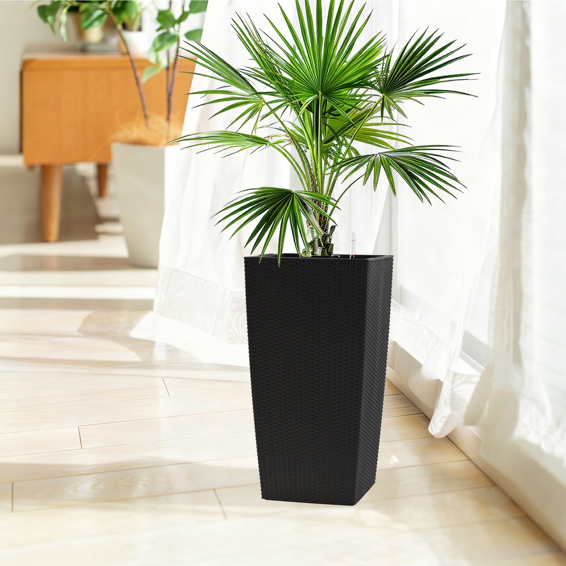30 in Tall Large Flower Pots Planter with Self-Watering Drainage Holes&Inner Trays Indoor Outdoor Plant Pot with Drain Holes, Water Level Monitor,Inner Bucket for Garden, Patio, Porch, Backyard, Black