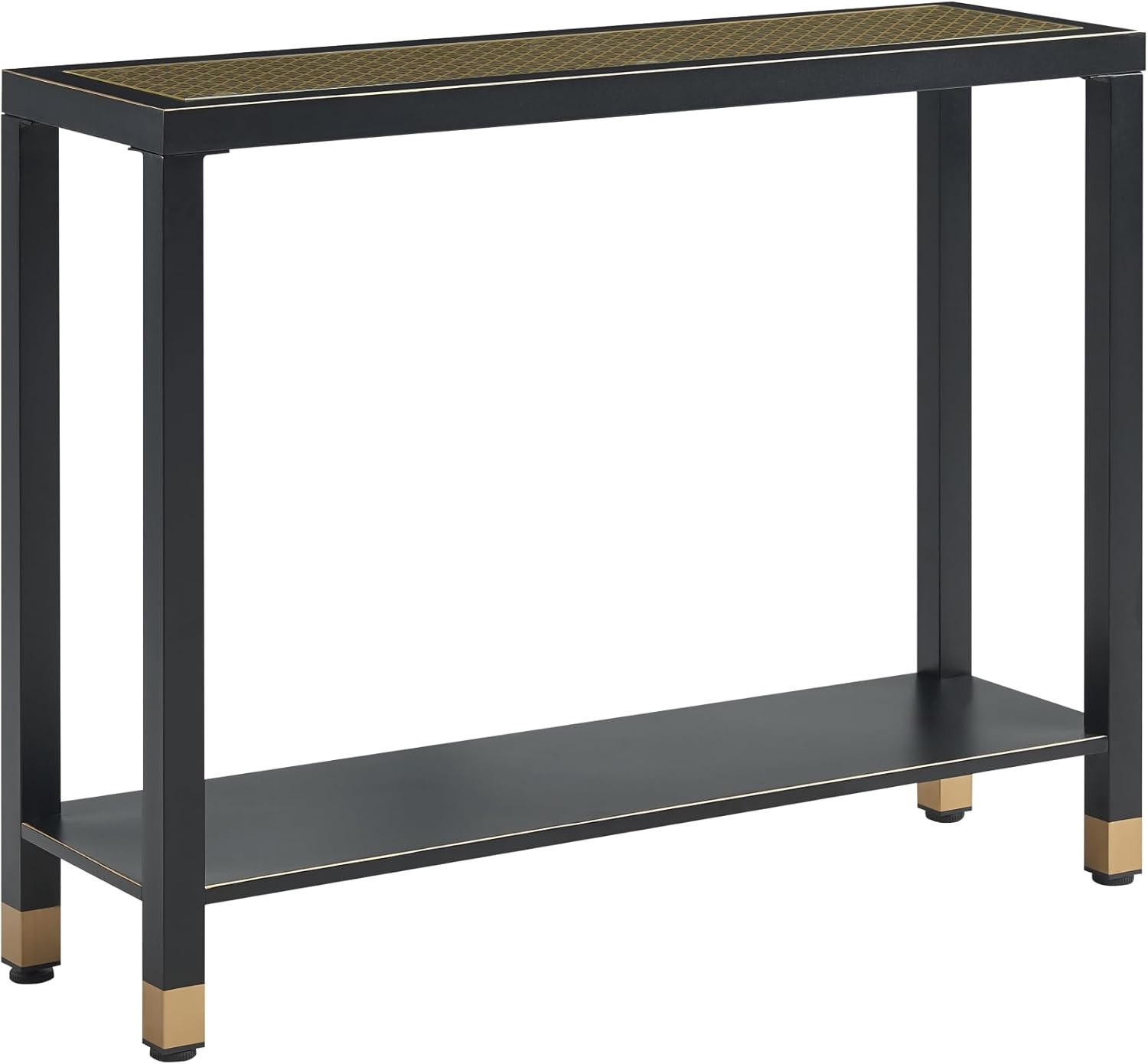 Glass Entryway Table, 2-Tier Entry Way Console Entrance Table, 41"L Narrow Sofa Table with Shelves, Ideal for Hallway, Entryway, Living Room, Foyer, Corridor, and Office (Gold & Black)