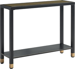 Glass Entryway Table, 2-Tier Entry Way Console Entrance Table, 41"L Narrow Sofa Table with Shelves, Ideal for Hallway, Entryway, Living Room, Foyer, Corridor, and Office (Gold & Black)