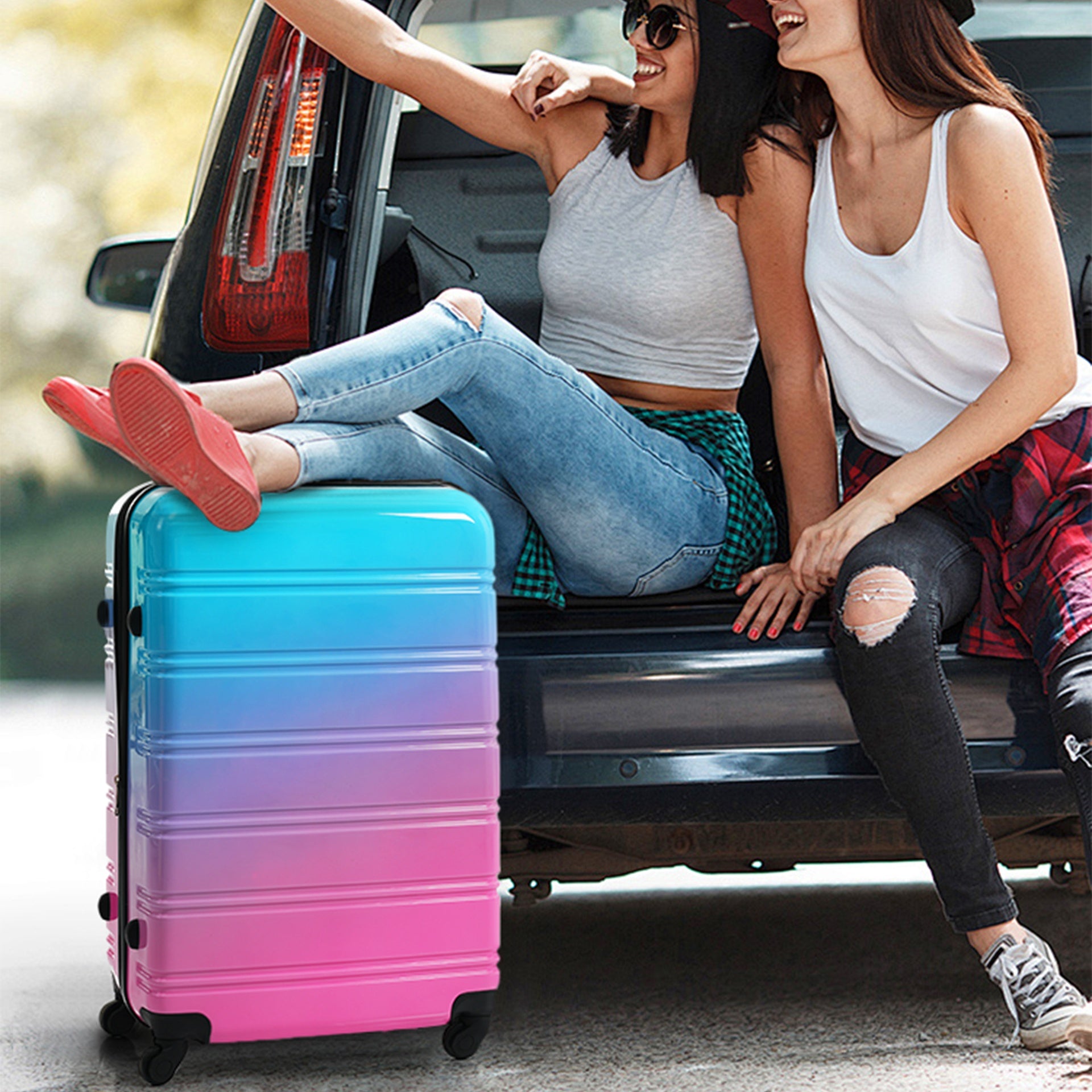 Hardshell Luggage Sets 3 Piece Gradient Color Expandable Suitcase with Spinner Wheels and TSA Lock Lightweight 20" 24" 28" Available,Blue and Red
