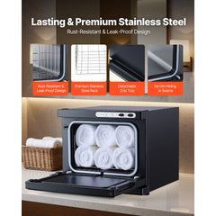 Hot Towel Warmer, 1.76 gal Small Towel Warmer Cabinet with Clip & Stainless Steel Rack, Holds up 12 Towels, Portable All-Round Heating Cabinet for Spa, Barber, Manicures, Massage, Salon, Black