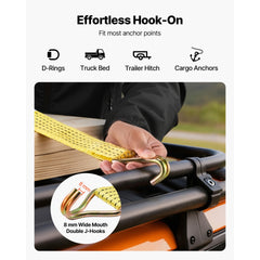 Ratchet Straps, 2 in x 15 ft, Heavy Duty Tie Down Straps with Double J Hook, 5000 lbs Break Strength, Carry Bag, Tie Down Ratcheting for Moving, Trailers, Motorcycles, Kayaks, Car Roof, 6 Pack