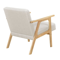Modern Home Furniture Beige Fabric Upholstery 1pc Accent Chair Solid Rubberwood Natural Finish Contemporary Cushion Seat