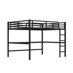 Metal Queen Size Loft Bed with Power Outlet and LED Lighted, Space-Saving, Noise Reduced, Black