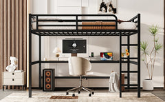 Metal Queen Size Loft Bed with Power Outlet and LED Lighted, Space-Saving, Noise Reduced, Black