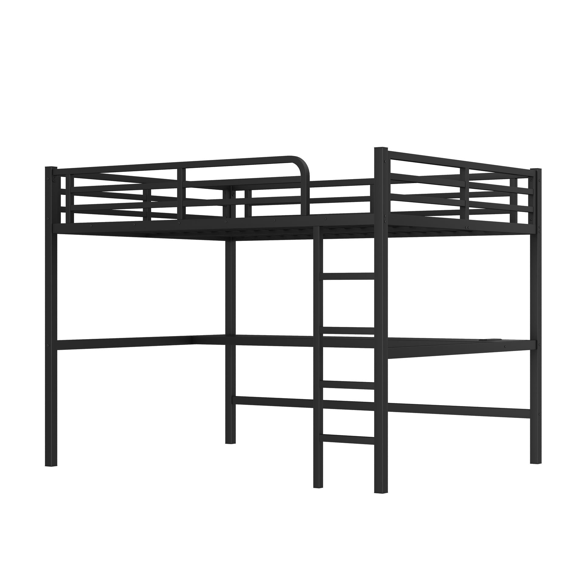 Metal Queen Size Loft Bed with Power Outlet and LED Lighted, Space-Saving, Noise Reduced, Black