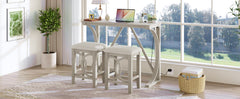 TOPMAX Farmhouse 3-Piece Counter Height Dining Table Set with USB Port and Upholstered Stools,Milky White