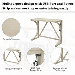 TOPMAX Farmhouse 3-Piece Counter Height Dining Table Set with USB Port and Upholstered Stools,Milky White