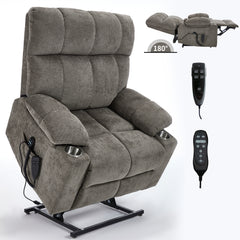 Brown Dual Motor Infinite Position Up to 350 LBS Chenille Power Lift Recliner Chair, Heavy Duty Motion Mechanism with 8-Point Vibration Massage and Lumbar Heating, Dual Cup Holders