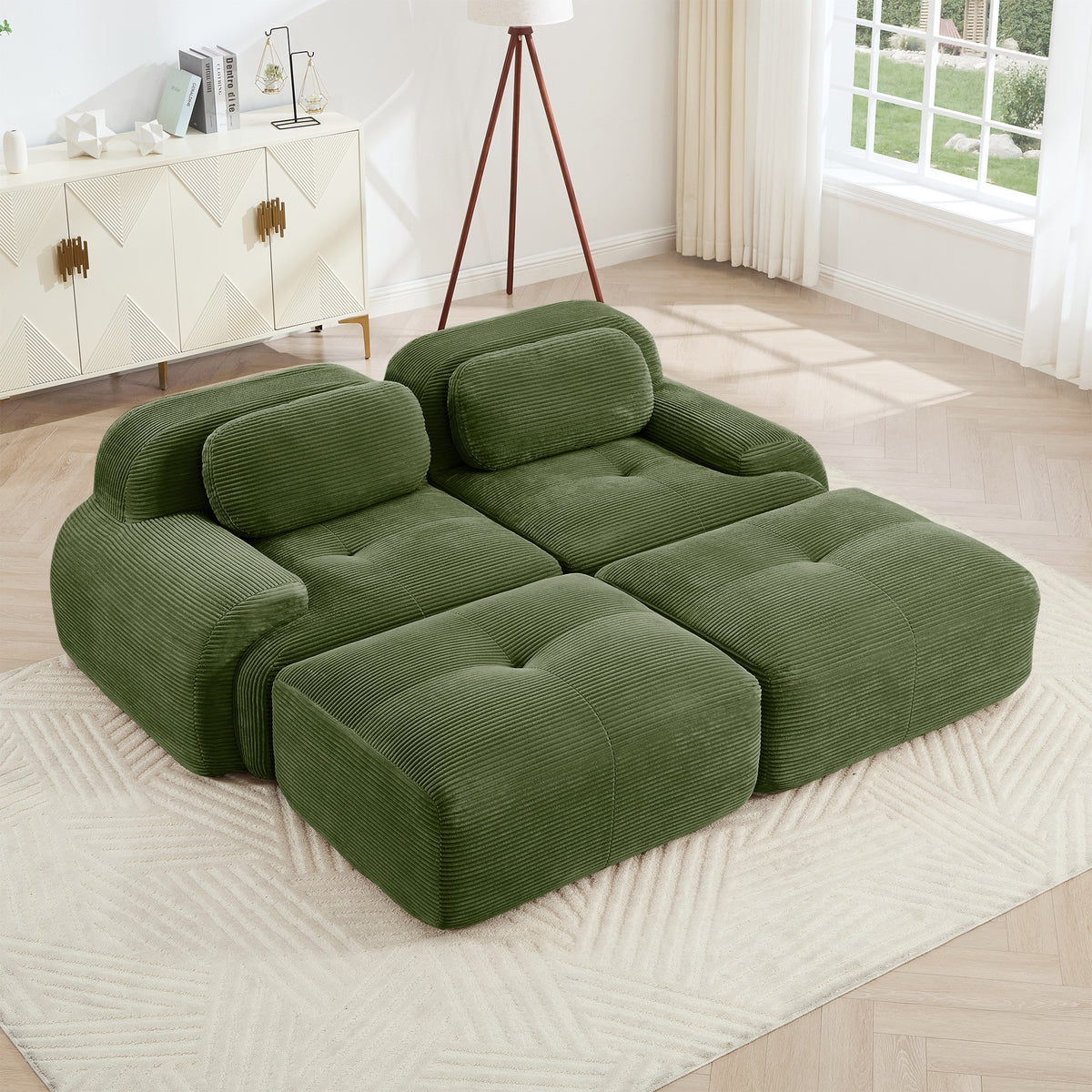 2-seat sofa in luxuryCorduroy Fabric fabric modular multi-combination anti-slip design assembly chaise lounge curved armrests ergonomic support high-resilience sponge living rooms bedrooms,Olive green