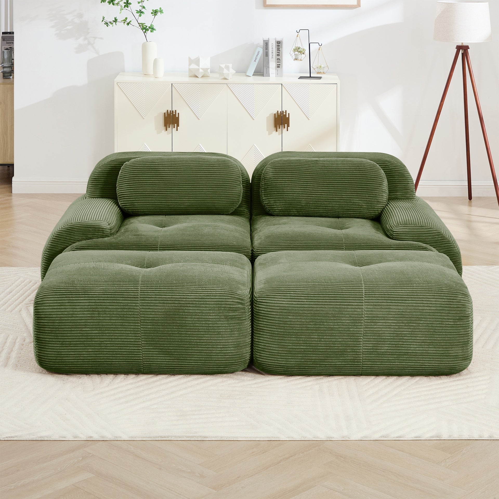2-seat sofa in luxuryCorduroy Fabric fabric modular multi-combination anti-slip design assembly chaise lounge curved armrests ergonomic support high-resilience sponge living rooms bedrooms,Olive green