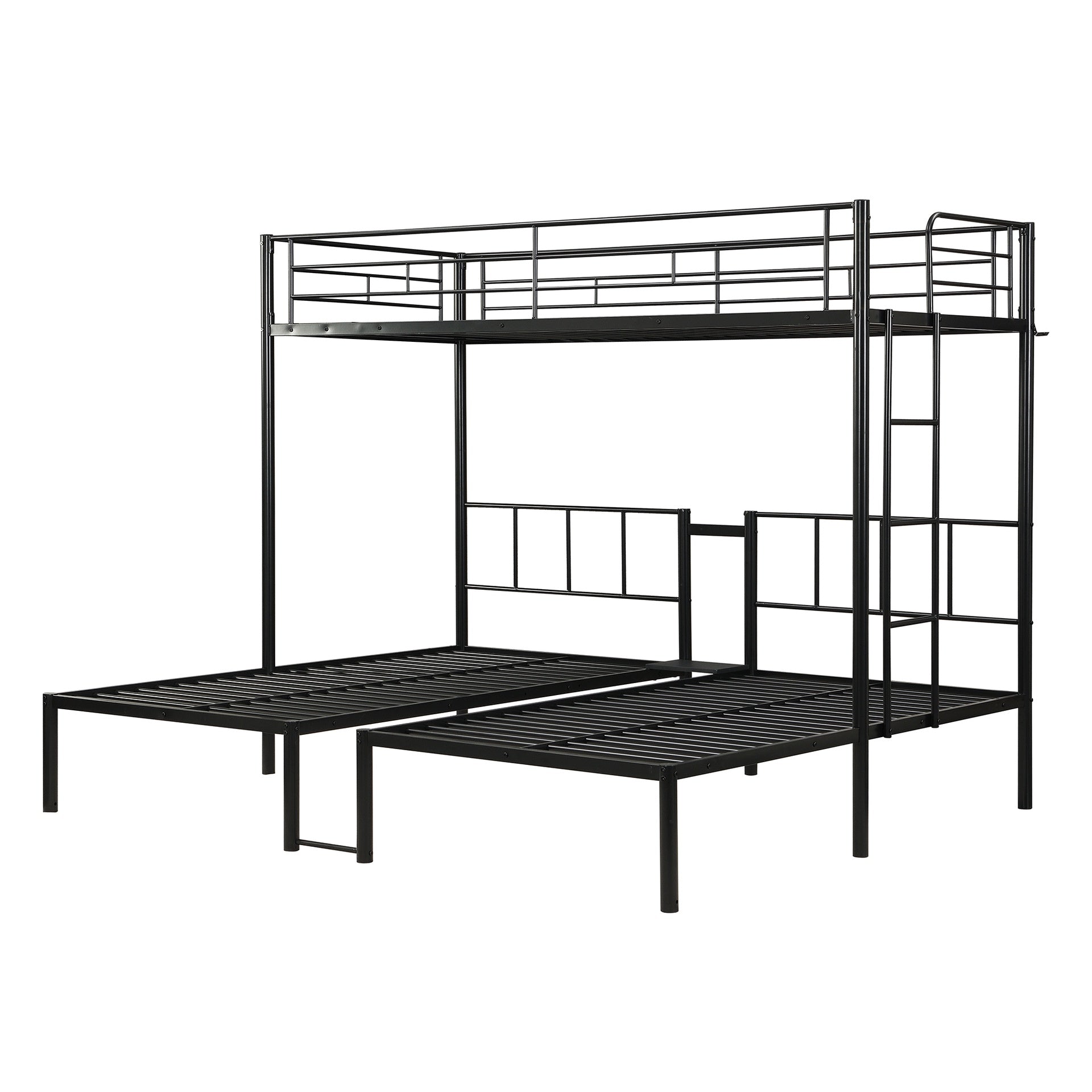 Twin Over Twin Over Twin Bunk Bed ,Triple Bunk Bed With a vertical ladder, Metal Frame Bunk Bed with Safety Rail, Twin Over Twin Over Twin Triple Bunk