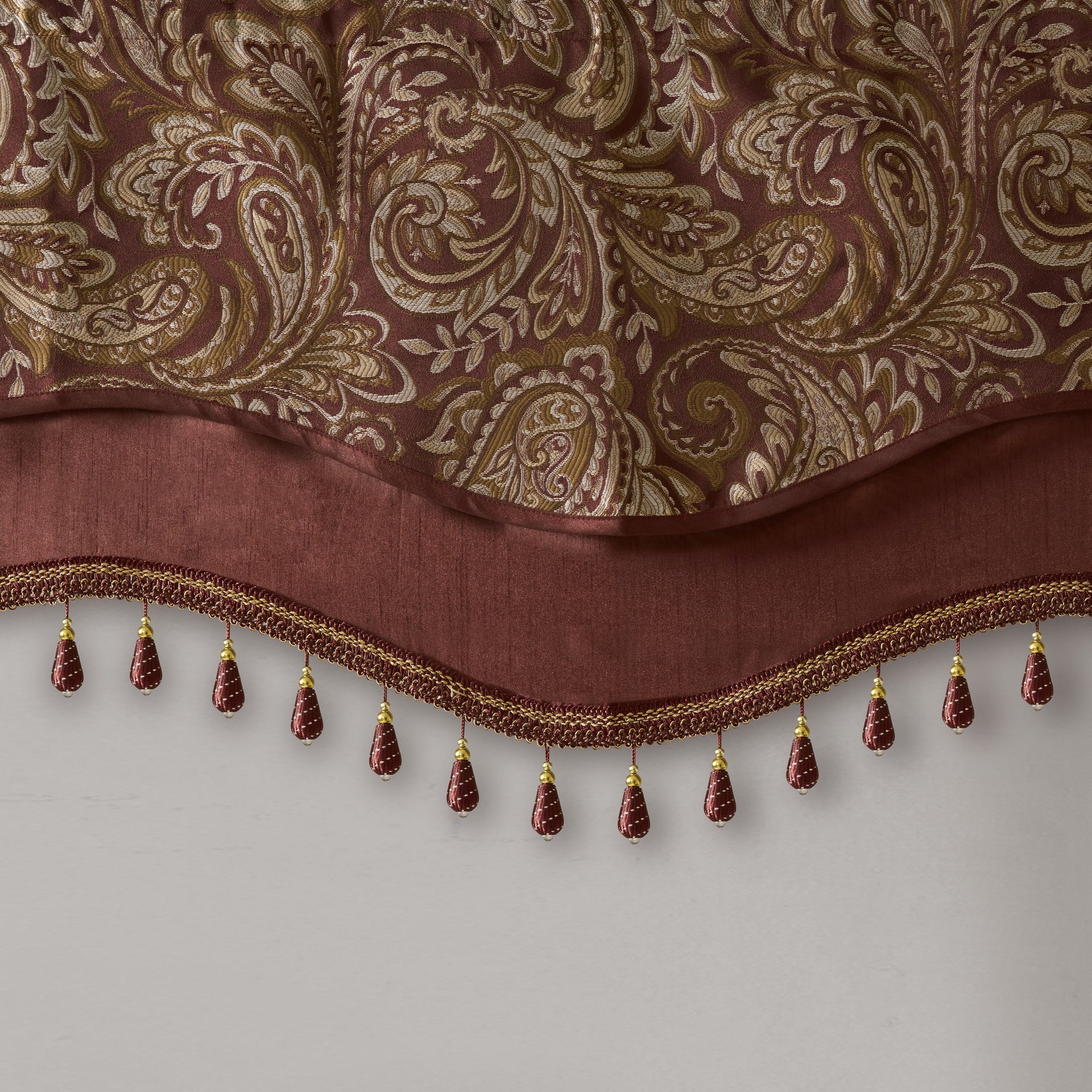 Jacquard Window Rod Pocket Valance With Beads Burgundy 50x18"