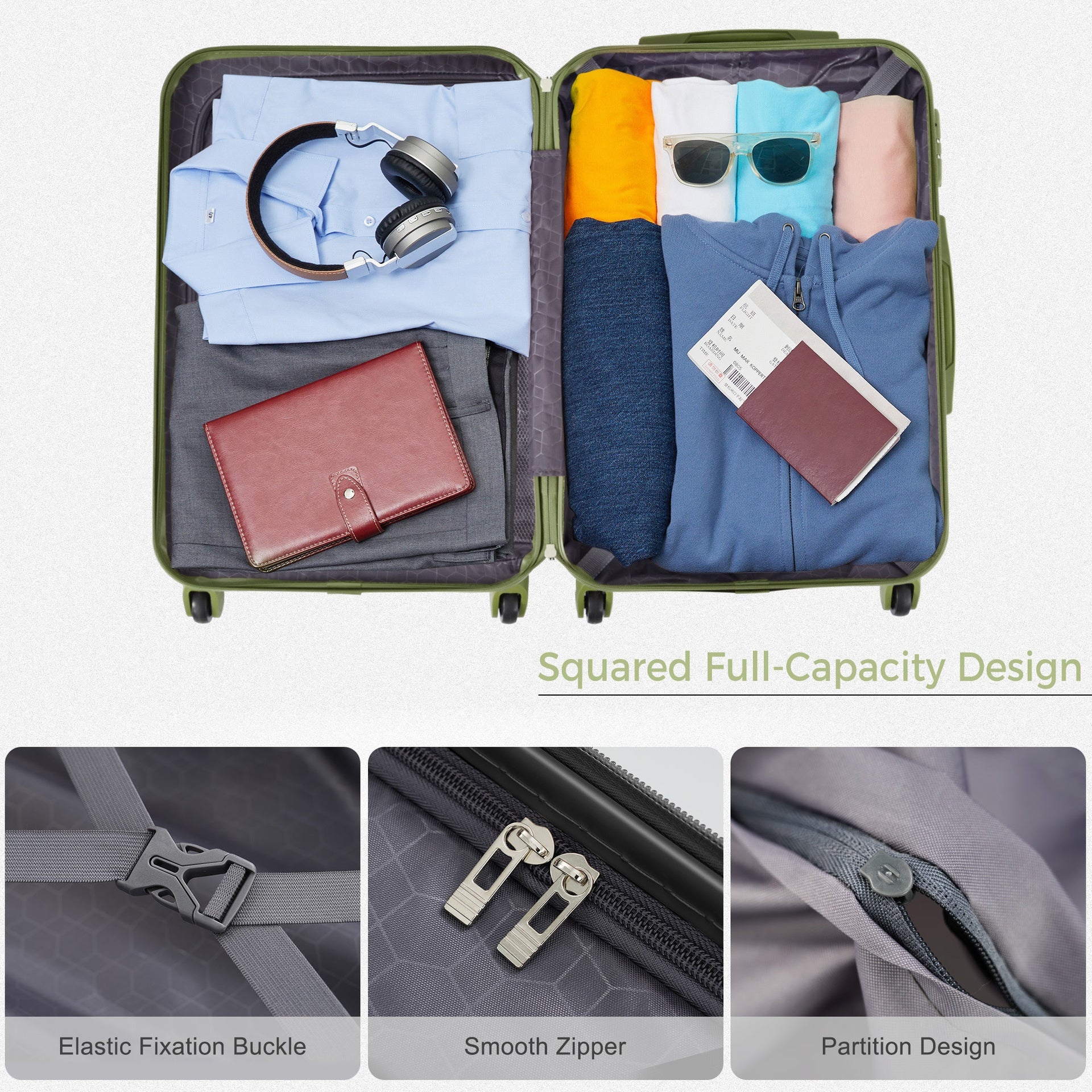Luggage Sets New Model  ABS Hardshell 3pcs Clearance Luggage Hardside Lightweight Durable Suitcase sets Spinner Wheels Suitcase with TSA Lock 20''24''28''( Light Green)