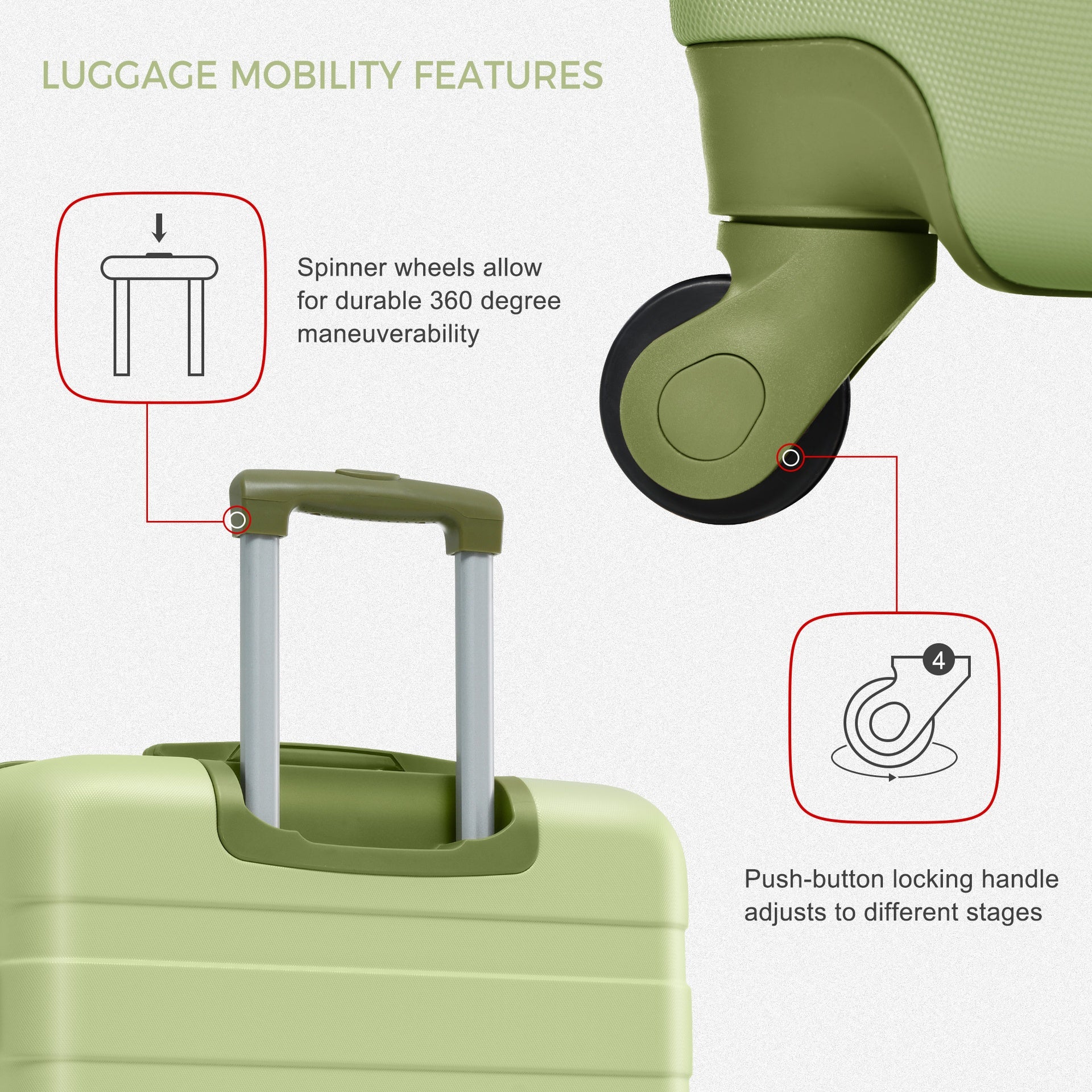 Luggage Sets New Model  ABS Hardshell 3pcs Clearance Luggage Hardside Lightweight Durable Suitcase sets Spinner Wheels Suitcase with TSA Lock 20''24''28''( Light Green)