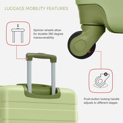 Luggage Sets New Model  ABS Hardshell 3pcs Clearance Luggage Hardside Lightweight Durable Suitcase sets Spinner Wheels Suitcase with TSA Lock 20''24''28''( Light Green)