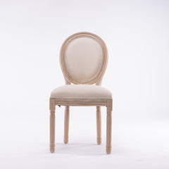 French Style Solid Wood Frame  Linen Fabric Oval Back Dining Chair,Set of 2,Beige