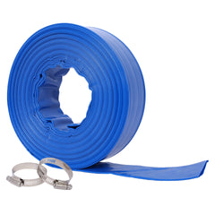 1-1/2"(Flat 2.6") widthx 100 FT Pool Backwash Hose, Blue Heavy Duty Reinforced PVC Lay Flat Water Discharge Hose for Swimming Pool Filter Pump,with 2 Clamp