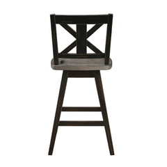 Farmhouse Swivel Counter Height Chair with X Shaped Back, Set of 2, Antique Gray, Black