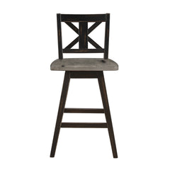 Farmhouse Swivel Counter Height Chair with X Shaped Back, Set of 2, Antique Gray, Black