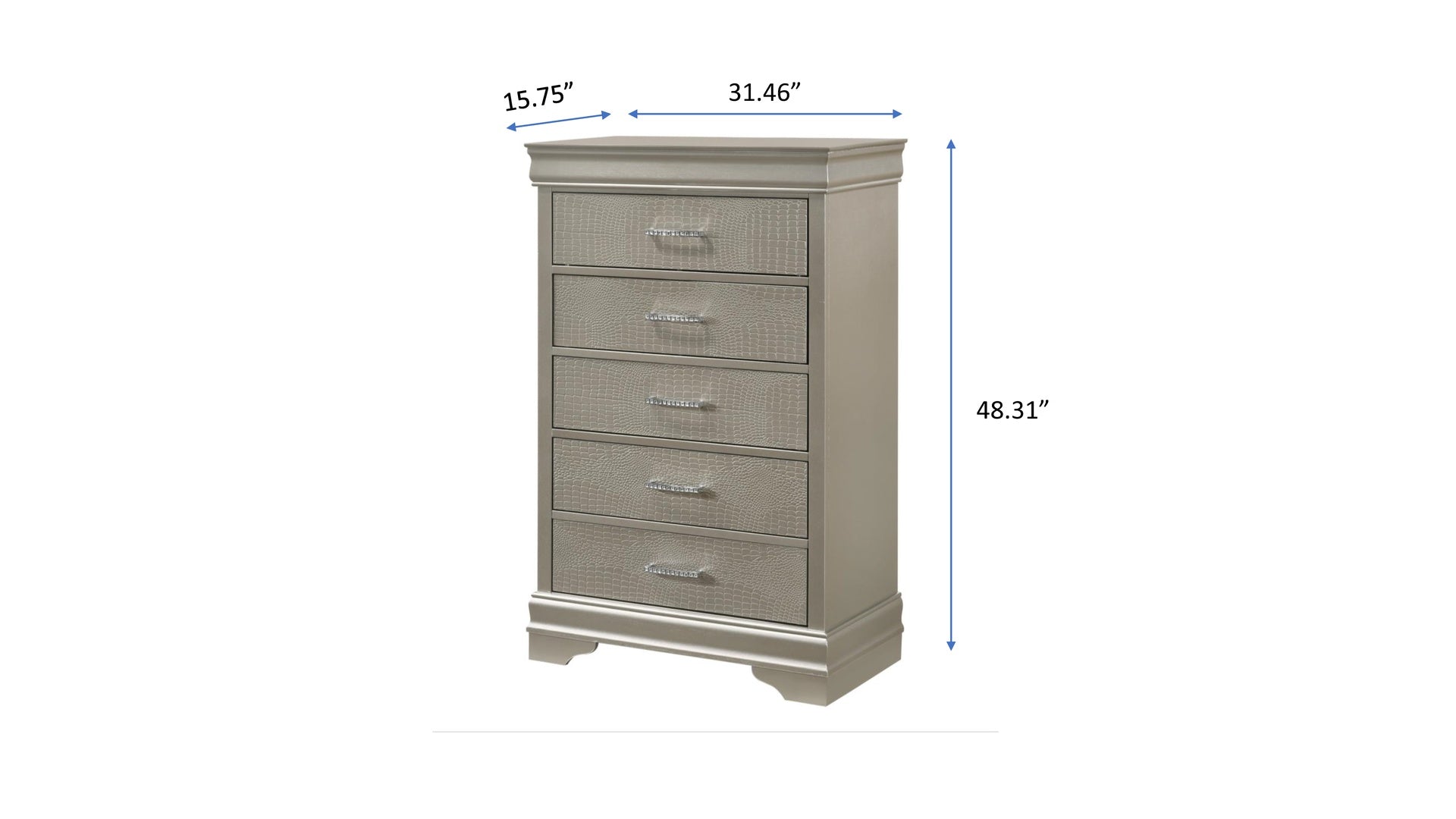 5-Drawer Tall Chest Modern 1pc Beige Champagne Texture Finish Solid Wood Wooden Crystal Tufted Handle Bedroom Home Furniture