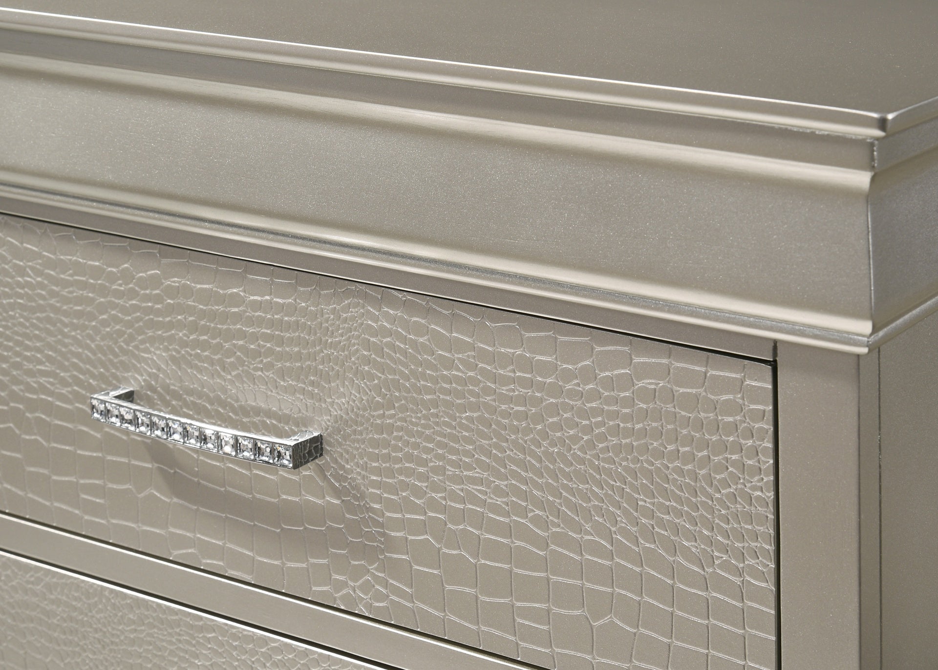 5-Drawer Tall Chest Modern 1pc Beige Champagne Texture Finish Solid Wood Wooden Crystal Tufted Handle Bedroom Home Furniture