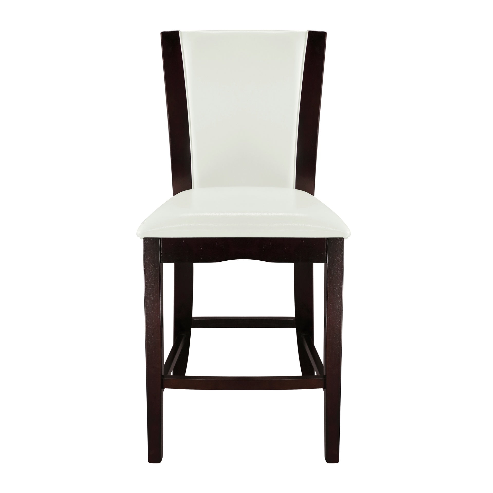 Modern Contemporary Counter Height Chairs Set of 2 White Faux Leather Upholstered Espresso Finish Hardwood Solid