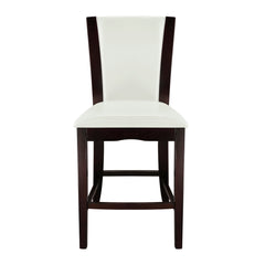 Modern Contemporary Counter Height Chairs Set of 2 White Faux Leather Upholstered Espresso Finish Hardwood Solid